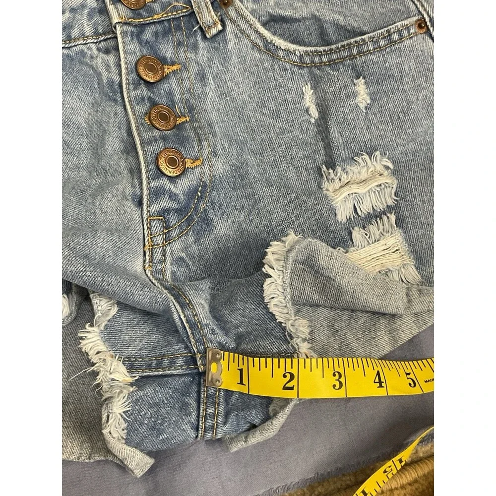 Forever 21 Button Fly Distressed Cut Off Blue Denim Shorts Size 25